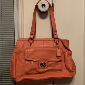 Authentic leather coral Coach bag with turn lock